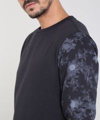 Blusao-Masculino-com-Estampa-Floral-em-Moletom-Gola-Careca-Preto-9486883-Preto_4