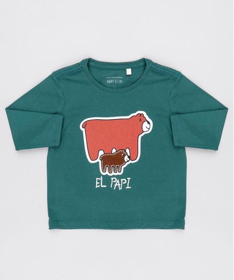 Camiseta-Infantil-Ursinhos--El-Papi--Manga-Longa-Gola-Redonda-Verde-Militar-9530778-Verde_Militar_1