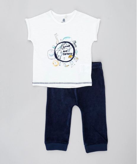 Conjunto-Infantil-de-Camiseta-com-Bichos-Manga-Curta-Branca---Calca-em-Veludo-Cotele-Azul-Marinho-9205096-Azul_Marinho_1