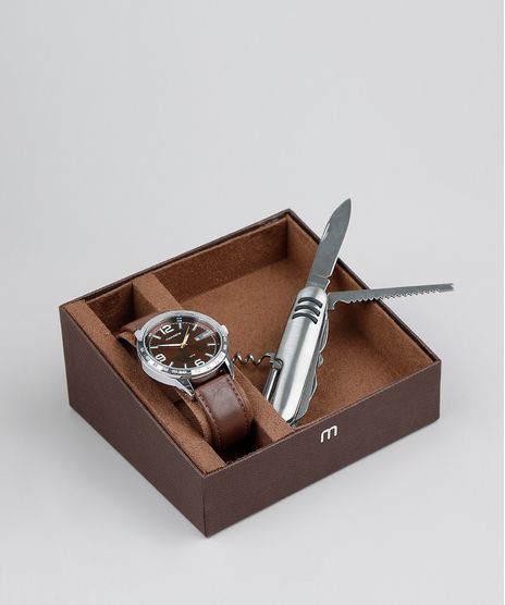 Kit-de-Relogio-Analogico-Mondaine-Masculino---Canivete---99337G0MVNH2K-Marrom-9401330-Marrom_1