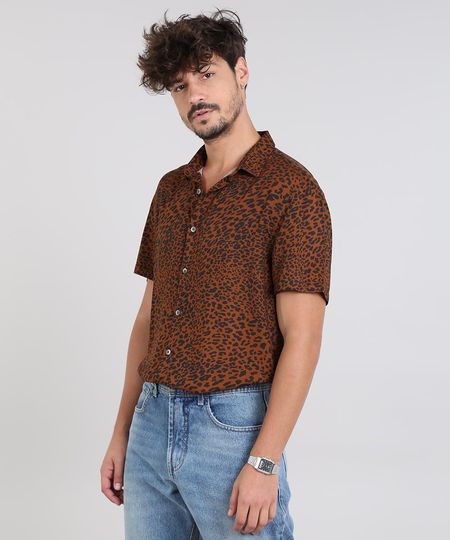Camisa-Masculina-Estampada-Animal-Print-Manga-Curta-Caramelo-9542848-Caramelo_1