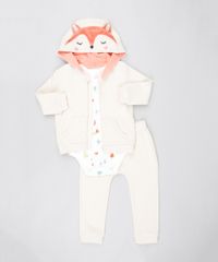 Conjunto-Infantil-Raposa-de-Body-Estampado-Manga-Curta-Off-White---Blusao-com-Capuz---Calca-em-Moletom-Bege-9450976-Bege_1