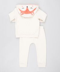 Conjunto-Infantil-Raposa-de-Body-Estampado-Manga-Curta-Off-White---Blusao-com-Capuz---Calca-em-Moletom-Bege-9450976-Bege_2