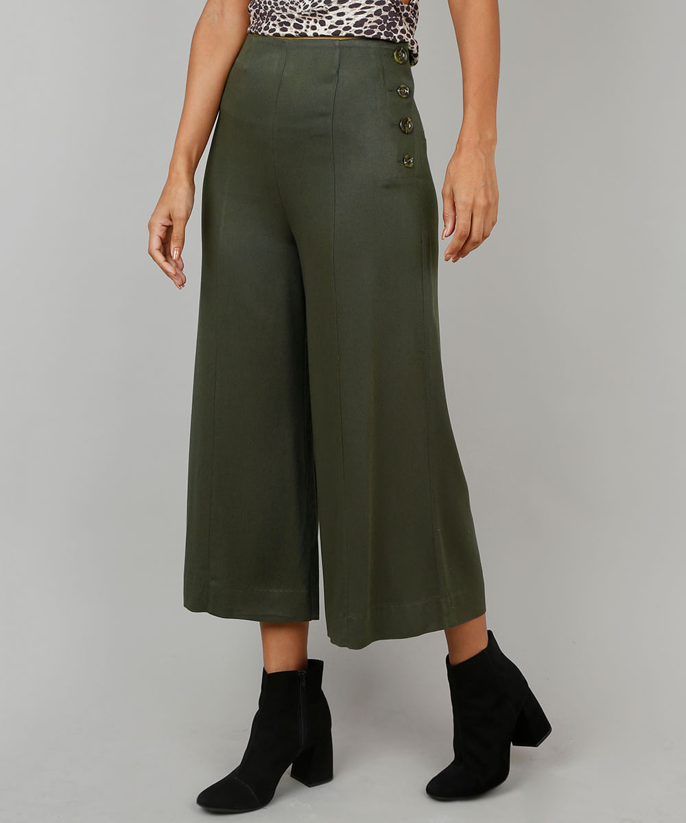 calça pantacourt verde militar