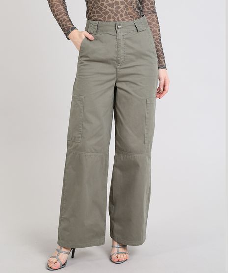 Calca-Feminina-Mindset-Pantalona-Cargo-em-Sarja-Verde-Militar-9606532-Verde_Militar_1