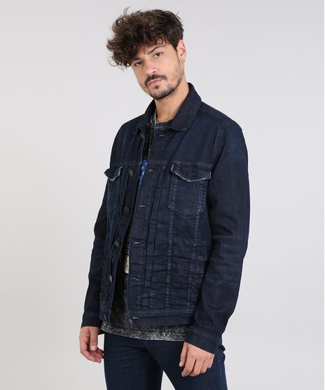 Jaqueta-Jeans-Masculina-Trucker-com-Bolsos-Azul-Escuro-9532784-Azul_Escuro_1