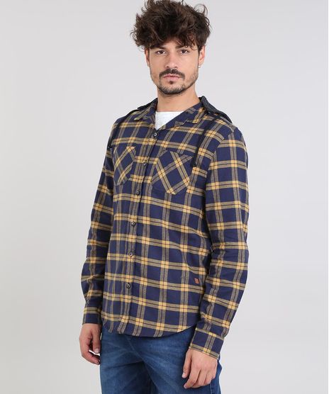 Camisa-Masculina-Estampada-Xadrez-em-Flanela-com-Capuz-Removivel-Manga-Longa-Azul-Marinho-9531925-Azul_Marinho_1