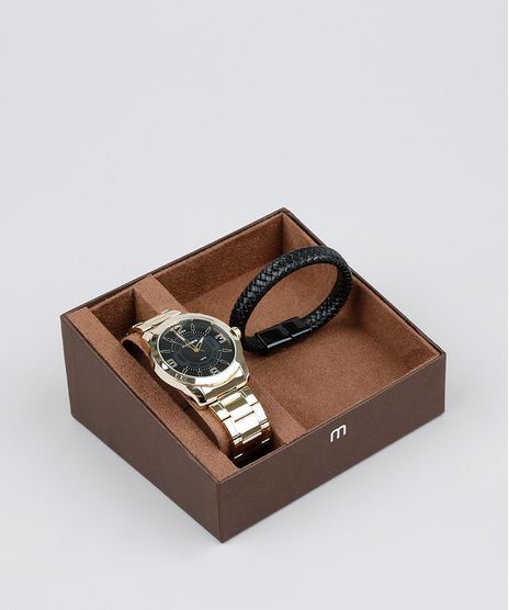 Kit-de-Relogio-Analogico-Mondaine-Masculino---Pulseira---99140GPMVDE2KB-Dourado-9579475-Dourado_1