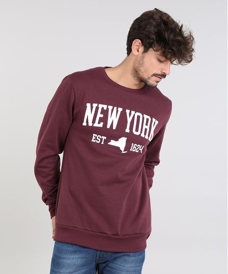 Blusao-Masculino--New-York--em-Moletom-Gola-Careca-Vinho-9486885-Vinho_1