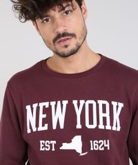 Blusao-Masculino--New-York--em-Moletom-Gola-Careca-Vinho-9486885-Vinho_4