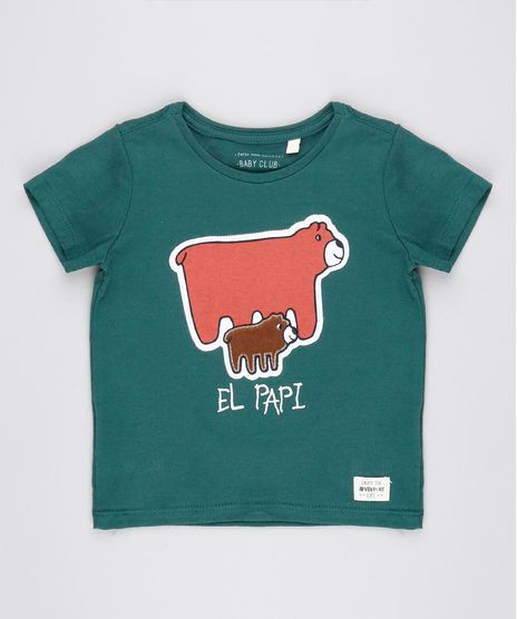 Camiseta-Infantil-Ursinhos--El-Papi--Manga-Curta-Gola-Redonda-Verde-Militar-9530777-Verde_Militar_1