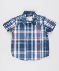 Camisa-Infantil-Estampada-Xadrez-com-Bolso-Manga-Curta-Azul-9378802-Azul_1