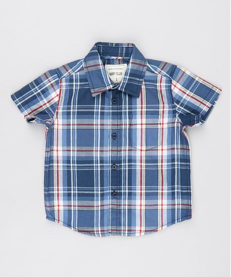 Camisa-Infantil-Estampada-Xadrez-com-Bolso-Manga-Curta-Azul-9378802-Azul_1