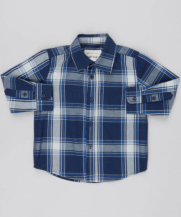 Camisa Infantil Estampada Xadrez com Bolso Manga Longa Azul Marinho 2