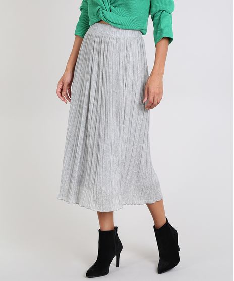 Saia-Midi-Feminina-Plissada-Cinza-Mescla-Claro-9434363-Cinza_Mescla_Claro_1
