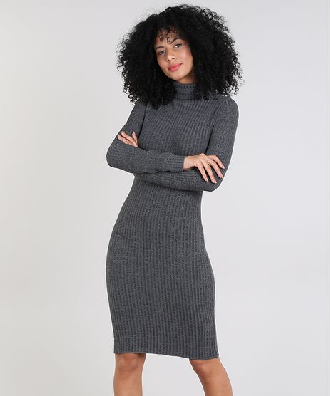 Vestido-Feminino-Curto-em-Trico-Manga-Longa-Gola-Alta-Cinza-Mescla-Escuro-9571023-Cinza_Mescla_Escuro_1