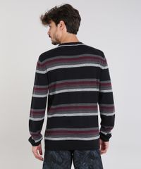 Sueter-Masculino-Listrado-em-Trico-Gola-Careca-Preto-9323657-Preto_2