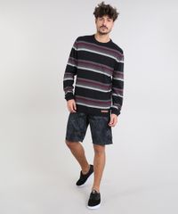 Sueter-Masculino-Listrado-em-Trico-Gola-Careca-Preto-9323657-Preto_3