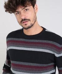 Sueter-Masculino-Listrado-em-Trico-Gola-Careca-Preto-9323657-Preto_4