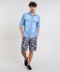 Bermuda-Masculina-Relaxed-Estampada-de-Folhagem-em-Moletom-Preta-9467474-Preto_3