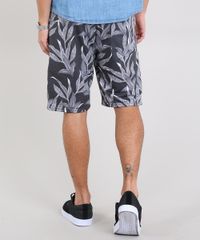Bermuda-Masculina-Relaxed-Estampada-de-Folhagem-em-Moletom-Preta-9467474-Preto_4