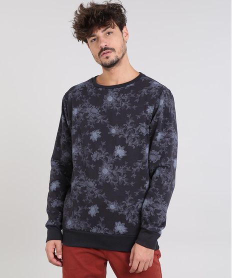 Blusao-Masculino-Estampado-Floral-em-Moletom-Gola-Careca-Preto-9486882-Preto_1