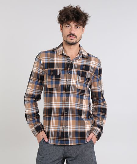 Camisa-Masculina-Estampada-Xadrez-com-Bolsos-em-Flanela-Manga-Longa-Caramelo-9383368-Caramelo_1 Camisa-Masculina-Estampada-Xadrez-com-Bolsos-em-Flanela-Manga-Longa-Caramelo-9383368-Caramelo_1