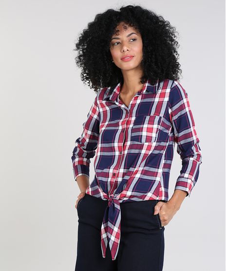 Camisa-Feminina-Estampada-Xadrez-com-No-Manga-Longa-Azul-Marinho-9522979-Azul_Marinho_1