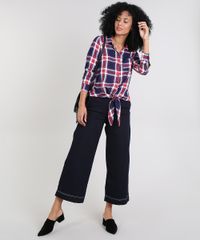 Camisa-Feminina-Estampada-Xadrez-com-No-Manga-Longa-Azul-Marinho-9522979-Azul_Marinho_3