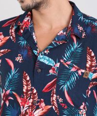 Camisa-Masculina-Estampada-Floral-com-Bolso-Manga-Curta-Azul-Marinho-9525307-Azul_Marinho_4