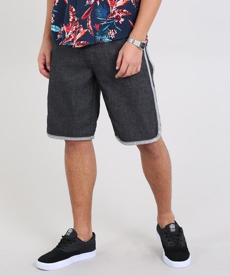 Bermuda-Jeans-Masculina-com-Faixa-Contrastante-e-Cordao-Preta-9541776-Preto_1