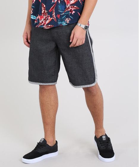 Bermuda Jeans Masculina Com Faixa Contrastante E Cordao Preta Cea