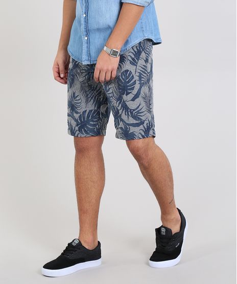 Bermuda-Masculina-Slim-Estampada-de-Folhagem-Cinza-Mescla-Escuro-9533322-Cinza_Mescla_Escuro_1