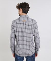 Camisa-Masculina-Estampada-Xadrez-com-Bolsos-em-Flanela-Manga-Longa-Cinza-Mescla-9365240-Cinza_Mescla_2