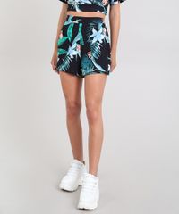 Short-Feminino-Estampado-de-Folhagens-com-Sobreposicao-Preto-9567360-Preto_1