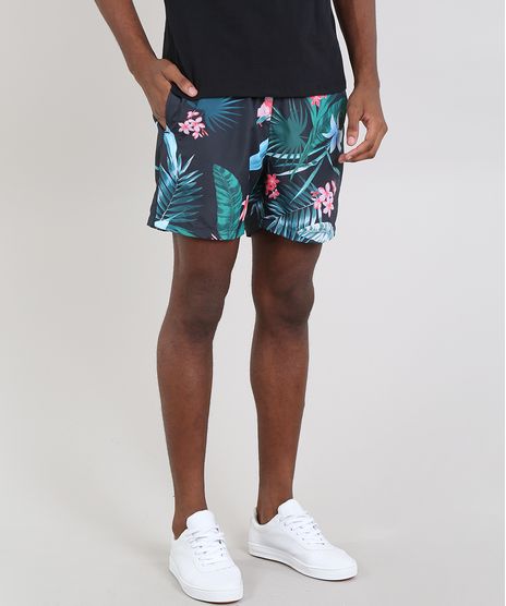 Short-Masculino-Estampado-de-Folhagens-com-Bolsos-Preto-9562905-Preto_1