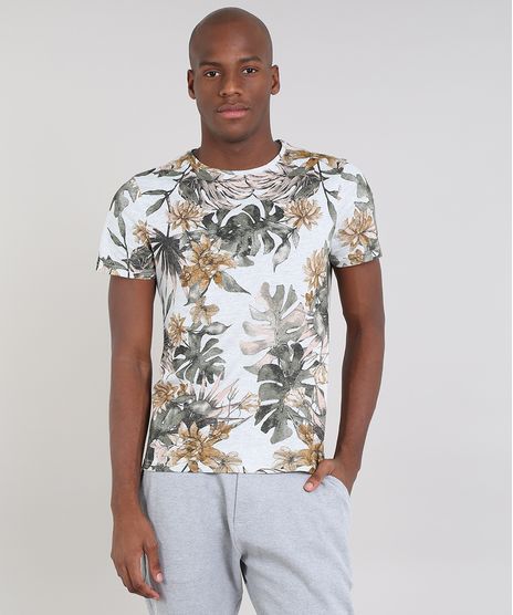 Camiseta-Masculina-Slim-Fit-Estampada-de-Folhagens-Manga-Curta-Gola-Careca-Cinza-Mescla-Claro-9341817-Cinza_Mescla_Claro_1