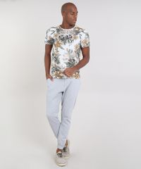 Camiseta-Masculina-Slim-Fit-Estampada-de-Folhagens-Manga-Curta-Gola-Careca-Cinza-Mescla-Claro-9341817-Cinza_Mescla_Claro_3
