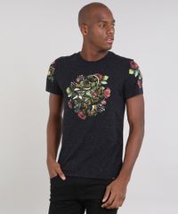 Camiseta-Masculina-Slim-Fit-com-Estampa-de-Cobra-Manga-Curta-Gola-Careca-Preta-9524263-Preto_1