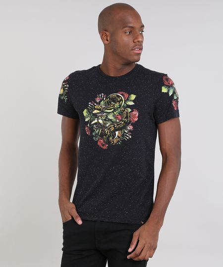 Camiseta-Masculina-Slim-Fit-com-Estampa-de-Cobra-Manga-Curta-Gola-Careca-Preta-9524263-Preto_1