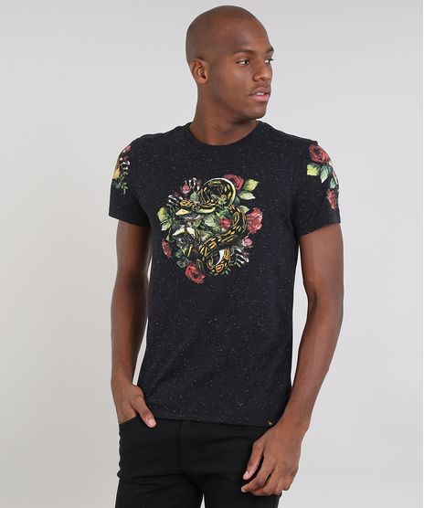 Camiseta-Masculina-Slim-Fit-com-Estampa-de-Cobra-Manga-Curta-Gola-Careca-Preta-9524263-Preto_1