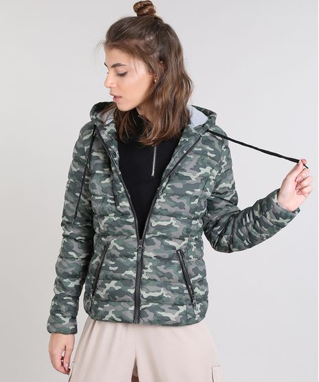 Jaqueta-Feminina-Puffer-Estampada-Camuflada-com-Gorro-Verde-Militar-9362704-Verde_Militar_1