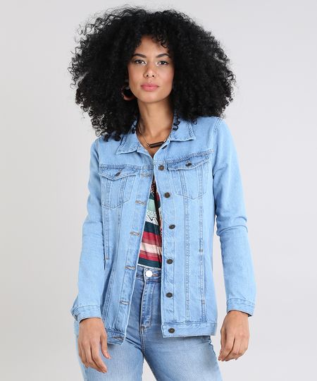 jaqueta comprida jeans feminina