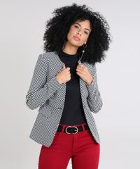 Blazer-Feminino-Estampado-Xadrez-com-Bolsos-Preto-9440892-Preto_1