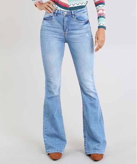 calca jeans flare cintura alta
