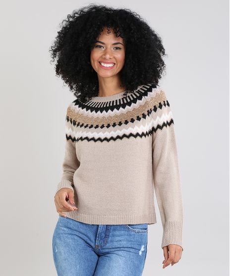 Sueter-Feminino-com-Estampa-Geometrica-em-Trico-Kaki-9426816-Kaki_1
