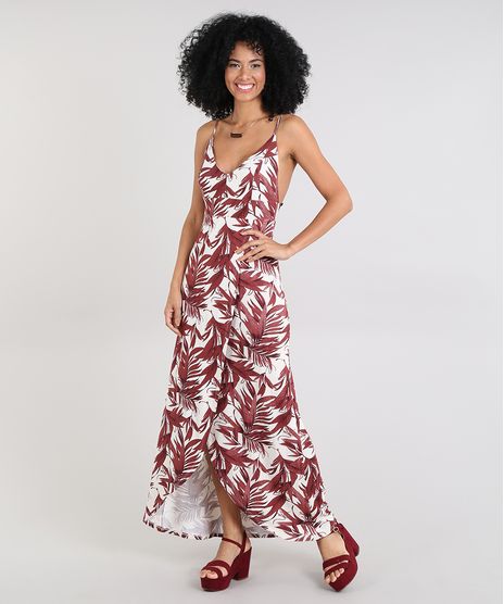 Vestido-Feminino-Longo-Transpassado-Estampado-de-Folhagem-Alca-Fina-Bege-Claro-9572445-Bege_Claro_1