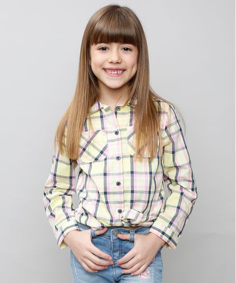 Camisa-Infantil-Xadrez-com-Bolsos-Manga-Longa-Amarelo-Claro-9359851-Amarelo_Claro_1