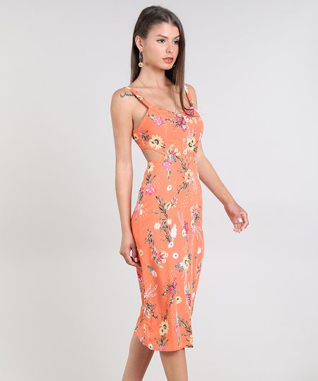 Vestido-Feminino-Midi-Estampado-Floral-com-Vazado-Alca-Media-Coral-9564233-Coral_1