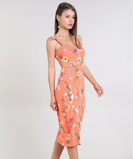 Vestido-Feminino-Midi-Estampado-Floral-com-Vazado-Alca-Media-Coral-9564233-Coral_1